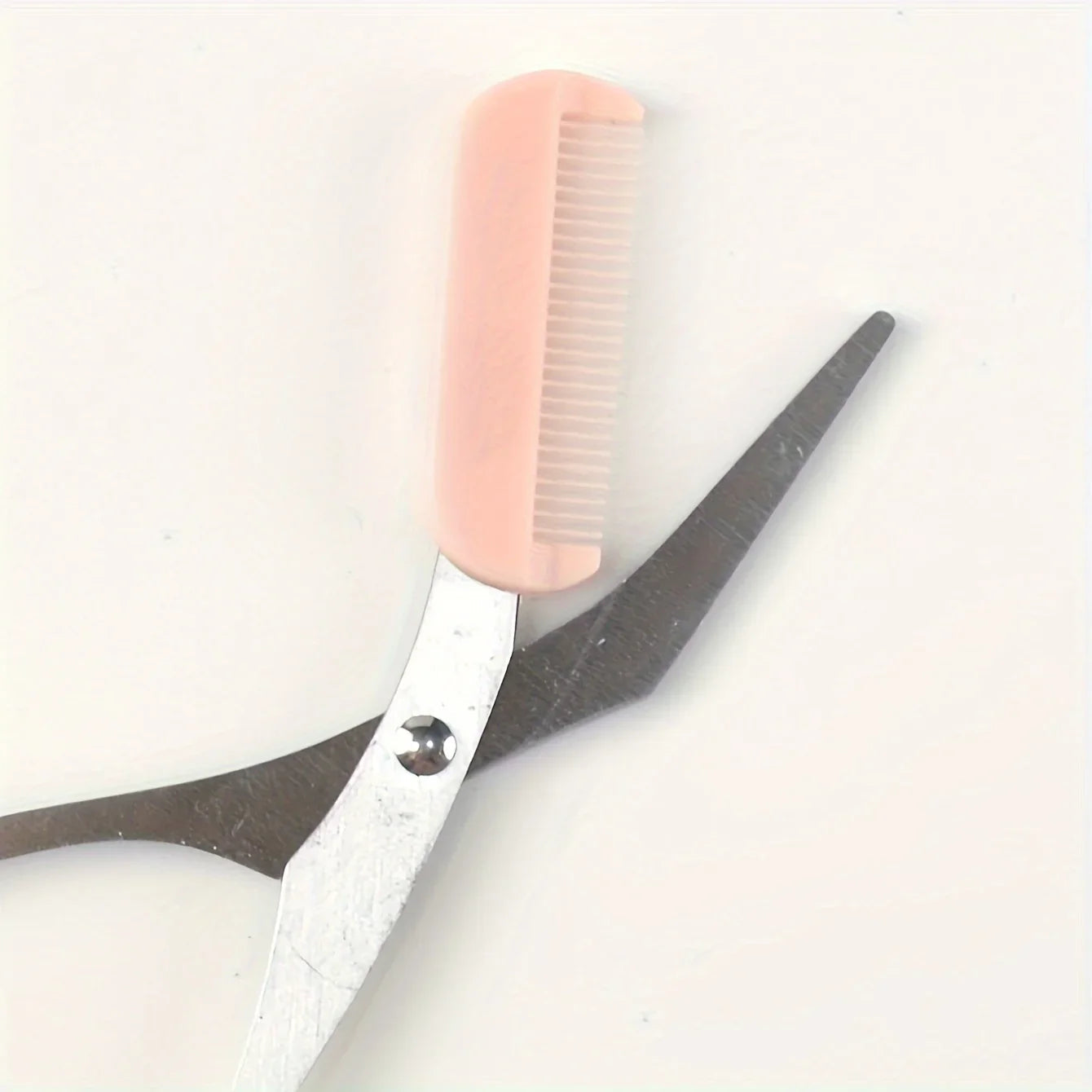Pink eyebrow trimming scissors with built-in comb - stainless steel, Stone's Store