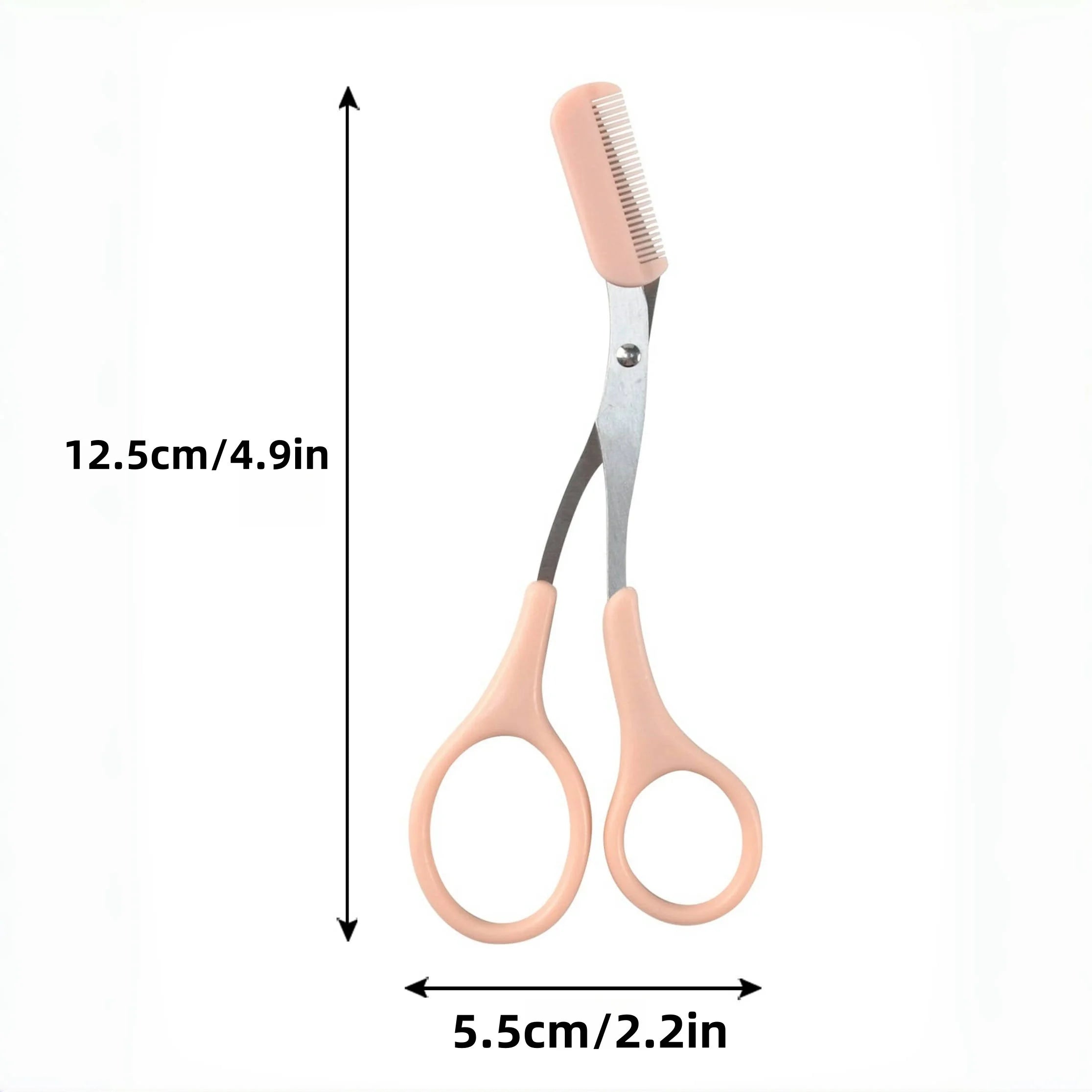 Pink eyebrow trimming scissors with built-in comb - stainless steel, Stone's Store